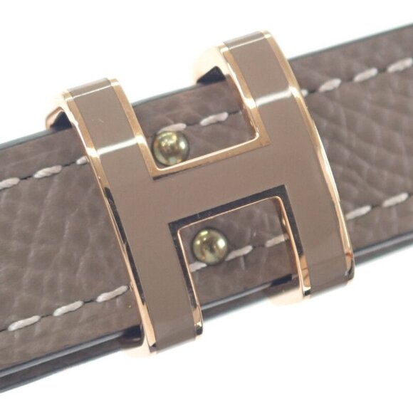 Hermes Pop H 15 Belt Vaux Epson Etoupe Brown Pink Gold Hardware
